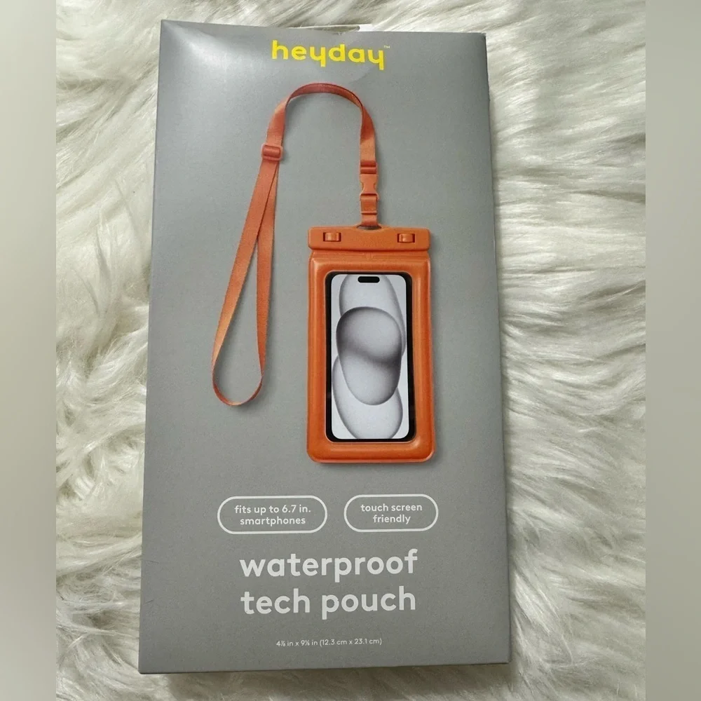 Heyday Waterproof Tech Pouch - Orange, fits up to 6.7 in, touch screen, New